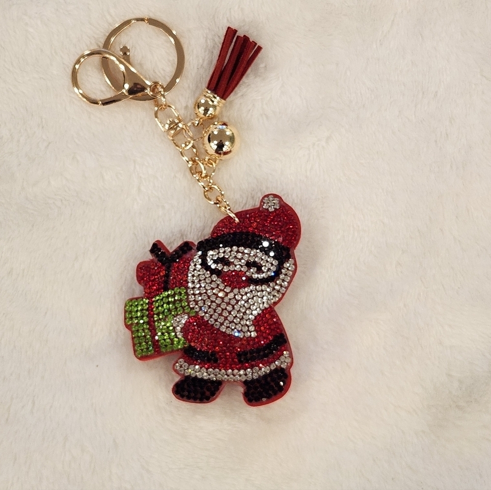 Festive Santa Keychain with Rhinestones Bag Charm